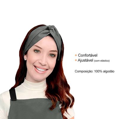 Avental e Faixa de Cabelo Cinza Grafite Chef Cozinha Bistro
