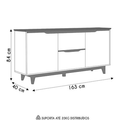 Buffet Aparador Para Sala De Jantar 163cm Flow Off/freijó - Ej Móveis