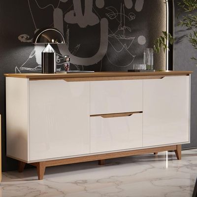 Buffet Aparador Para Sala De Jantar 163cm Flow Off/freijó - Ej Móveis