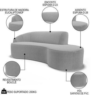 Sofá Living 2 Lugares 180cm Braço Esquerdo Mozart D06 Bouclê Cinza - Mpozenato
