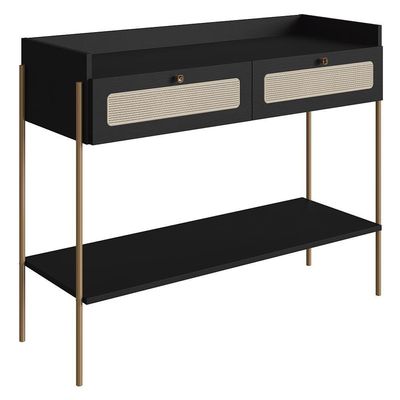 Aparador Para Sala 2 Gavetas Pé Metal Arlo A10 Nero/dourado - Mpozenato