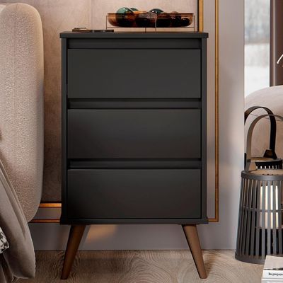 Mesa De Cabeceira Pés Retrô 3 Gavetas 43cm Wood Preto - Ej Móveis