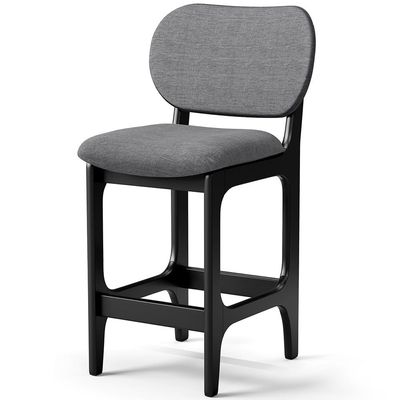 Banqueta Baixa Bar Cozinha E Sala De Jantar Fixa Betta L02 Preto Linho Cinza Escuro - Lyam Decor