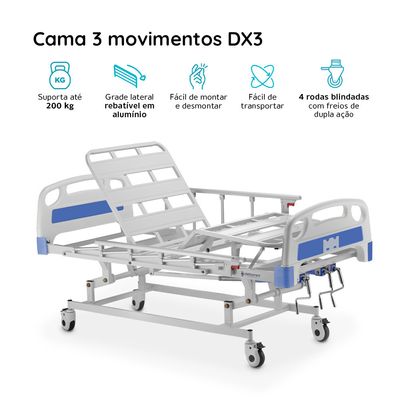 Cama Hospitalar DX3 5 Posições até 200 Kg Dellamed Branco