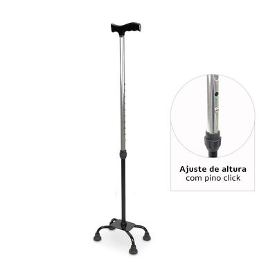 Bengala 4 Pontas com Regulagem de Altura até 90 Kg D9 Dellamed Preto