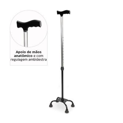 Bengala 4 Pontas com Regulagem de Altura até 90 Kg D9 Dellamed Preto