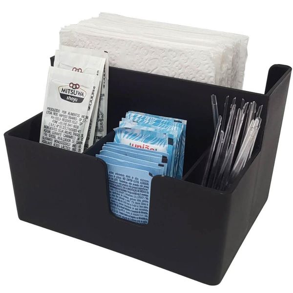 Conjunto 52 Porta Sachês Guardanapos Açúcar Molhos Organizador Bancada Preto Coza