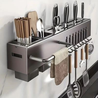 Suporte Organizador para Utensílios de Cozinha 10 Ganchos - Cinza