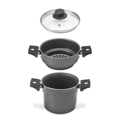 Cozi Vapor Cuscuzeira Multiflon Antiaderente de Alumínio e Tampa de Vidro 14cm - Preta