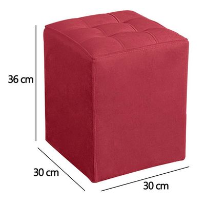 Kit Poltrona Decorativa Namoradeira 2 Puffs Quadrado E 2 Almofadas Suede Vermelho - Lm Decor