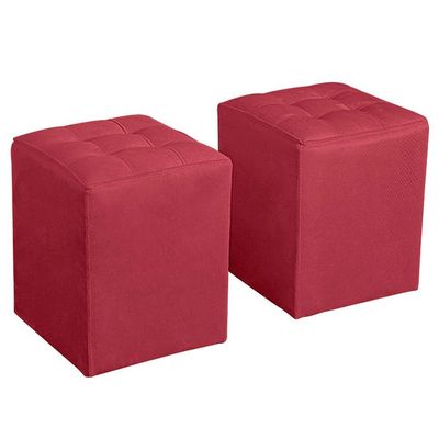 Kit Poltrona Decorativa Namoradeira 2 Puffs Quadrado E 2 Almofadas Suede Vermelho - Lm Decor