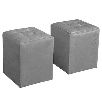 Kit Poltrona Decorativa Namoradeira 2 Puffs Quadrado E 2 Almofadas Suede Cinza Claro - Lm Decor
