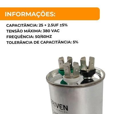 Capacitor 25 + 2,5 380v Duplo - Friven Único