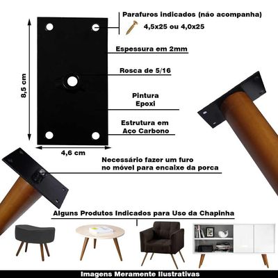 Kit 14 Chapinhas Chapa Reta Fixação Pés Palito Rosca 5/16 Preto G59