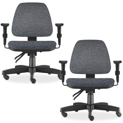 Kit 02 Cadeiras de Escritório Giratória Executiva Ergonômica Sky L02 Linho Chumbo - Lyam Decor