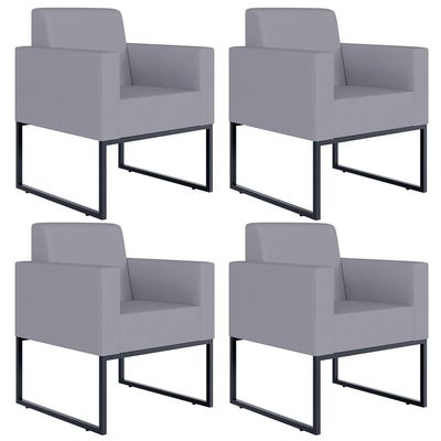 Kit 04 Poltronas Decorativas para Sala Recepção Base Fixa De Metal Helô L02 Suede Cinza - Lyam Decor