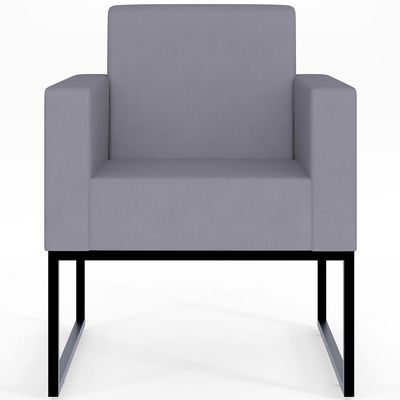 Kit 04 Poltronas Decorativas para Sala Recepção Base Fixa De Metal Helô L02 Suede Cinza - Lyam Decor