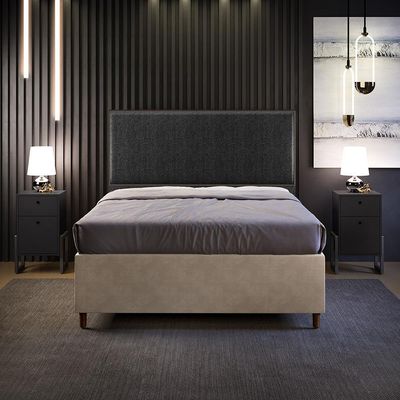 Cabeceira Cama Box Casal Com Tachas 140 Cm Vicenza L02 Linho Chumbo - Lyam Decor