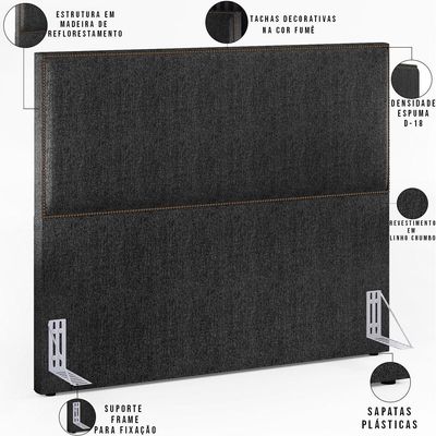 Cabeceira Cama Box Casal Com Tachas 140 Cm Vicenza L02 Linho Chumbo - Lyam Decor