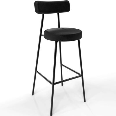 Banqueta Alta Cozinha Sala Jantar Estrutura Em Aço Milão F01 Couríssimo Preto - Lyam Decor