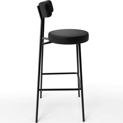 Banqueta Alta Cozinha Sala Jantar Estrutura Em Aço Milão F01 Couríssimo Preto - Lyam Decor