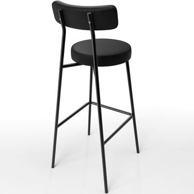 Banqueta Alta Cozinha Sala Jantar Estrutura Em Aço Milão F01 Couríssimo Preto - Lyam Decor