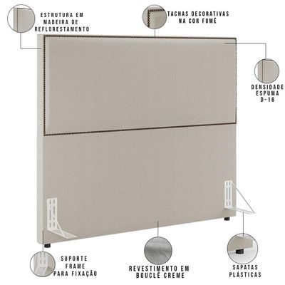 Cabeceira Box Casal King Com Tachas 195 cm Vicenza L02 Bouclê Creme - Lyam Decor