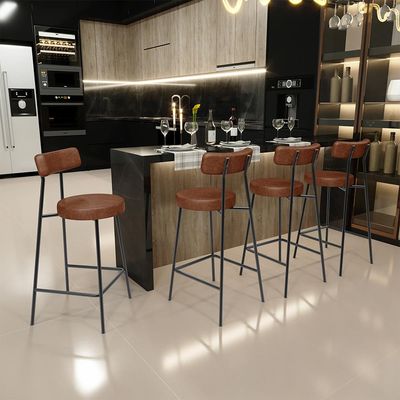 Kit 05 Banquetas Baixa Para Cozinha Sala De Jantar Bancada Milão L02 Couríssimo Marrom - Lyam Decor