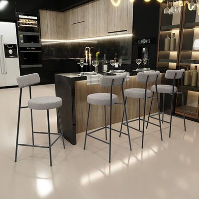 Kit 04 Banquetas Baixa Para Cozinha Sala De Jantar Bar Bancada Milão L02 Bouclê Creme - Lyam Decor