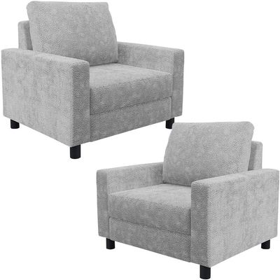 Kit 02 Poltronas Decorativa Para Sala De Estar E Recepção Malta L02 Bouclê Cinza - Lyam Decor