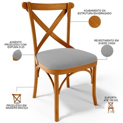 Kit 02 Cadeiras Para Sala de Jantar e Estar Living Estofada Ávila L02 Suede Cinza - Lyam