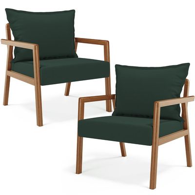 Kit 02 Poltronas Decorativa Para Sala de Estar Alícia B04 Suede Verde Musgo - Lyam Decor