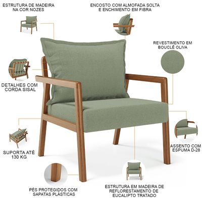 Kit 02 Poltronas Decorativa Para Sala de Estar Alícia B04 Bouclê Oliva - Lyam Decor