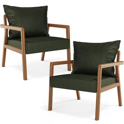 Kit 02 Poltronas Decorativa Para Sala de Estar Alícia B04 Couríssimo Verde Musgo - Lyam Decor
