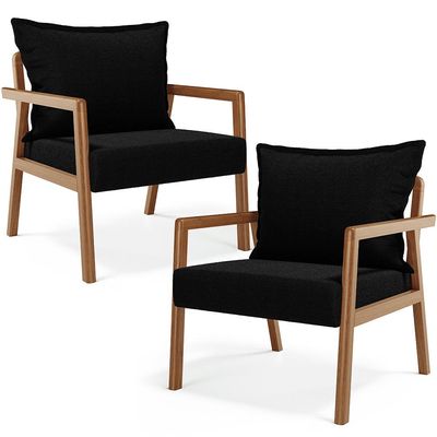 Kit 02 Poltronas Decorativa Para Sala de Estar Alícia B04 Bouclê Preto - Lyam Decor