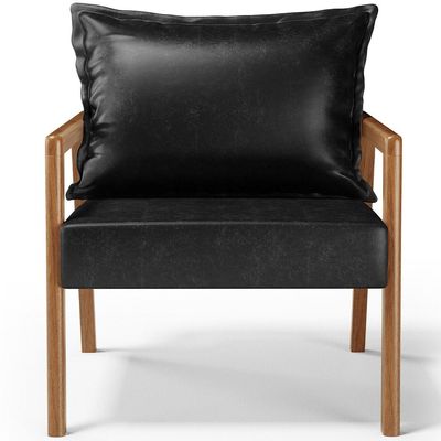 Kit 02 Poltronas Decorativa Para Sala de Estar Alícia B04 Couríssimo Preto Brilho - Lyam Decor