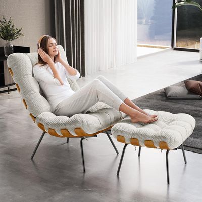 Poltrona Decorativa Sala de Estar Costela L02 Bouclê Cru - Lyam Decor