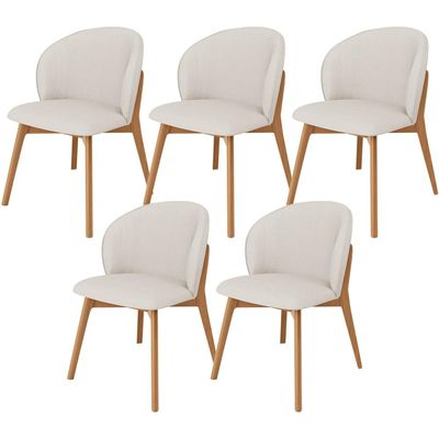 Kit 05 Cadeiras de Jantar e Estar Living Estofada Mia L02 Linho Cru - Lyam Decor