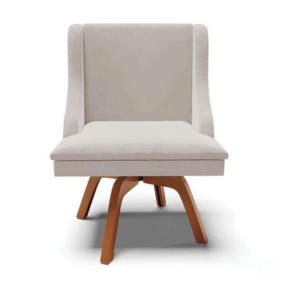Kit 10 Cadeiras Estofadas Base Giratória De Madeira Lia Veludo Cinza - Ibiza