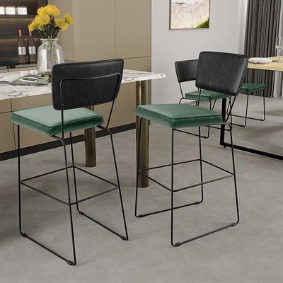 Kit 04 Banquetas Altas Sala Jantar Fixa Allana L02 Couríssimo Preto Facto Verde Musgo - Lyam Decor