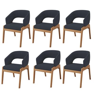 Kit 06 Cadeiras de Jantar e Estar Living Estofada Lince L02 Suede Preto - Lyam Decor