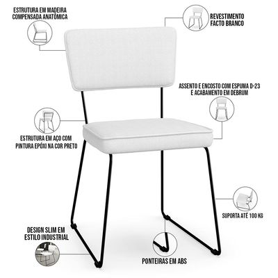 Cadeira Decorativa Estofada Para Sala De Jantar Allana L02 Facto Branco - Lyam Decor