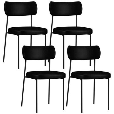 Kit 04 Cadeiras Decorativas Estofadas Para Sala de Jantar Melina F01 Couríssimo Preto - Lyam Decor