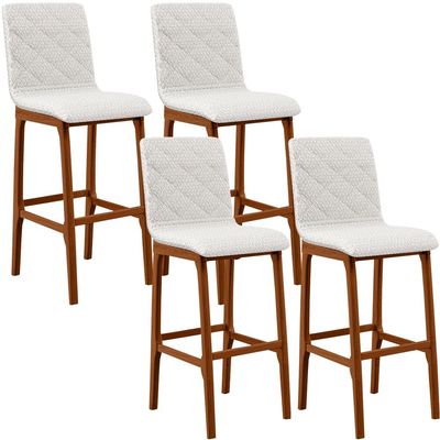 Kit 04 Banquetas Altas Para Cozinha Sala de Jantar Fixa Zoe B04 Bouclê Cru - Lyam Decor
