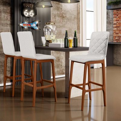 Kit 04 Banquetas Altas Para Cozinha Sala de Jantar Fixa Zoe B04 Bouclê Cru - Lyam Decor