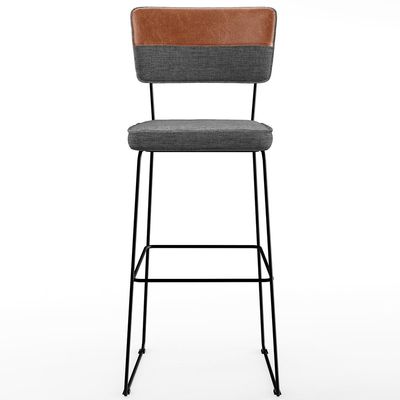 Banqueta Alta Sala De Jantar Allana L02 Faixa Couríssimo Camel Linho Cinza Escuro - Lyam Decor