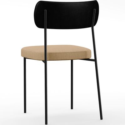 Cadeira Decorativa Para Sala De Jantar Melina L02 Couríssimo Preto Linho Bege Escuro - Lyam Decor