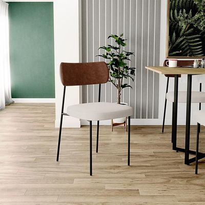 Cadeira Decorativa Para Sala De Jantar Melina L02 Couríssimo Marrom Linho Cru - Lyam Decor