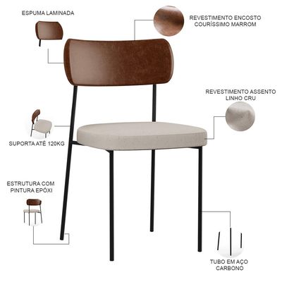 Cadeira Decorativa Para Sala De Jantar Melina L02 Couríssimo Marrom Linho Cru - Lyam Decor