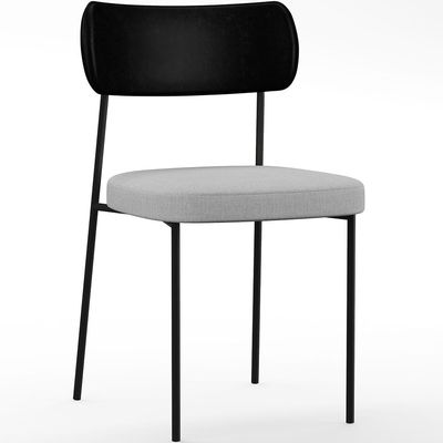 Cadeira Decorativa Para Sala De Jantar Melina L02 Couríssimo Preto Linho Cinza - Lyam Decor